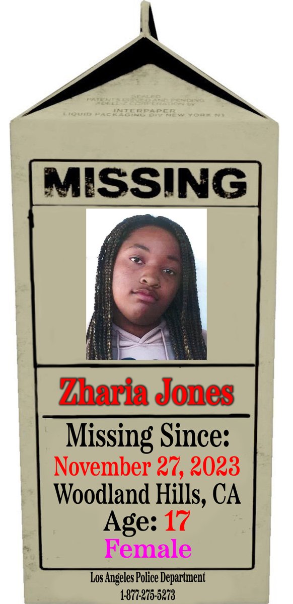 🚨🚨🚨 MISSING CHILD 🚨🚨🚨

Zharia Jones
Age: 17
Missing Since: 11/27/23
#WoodlandHills, #California 

She may still be in the local area or she may travel to Inglewood, California or Gardena, California. Zharia has her nose pierced and has a mole on the left side of her nose.