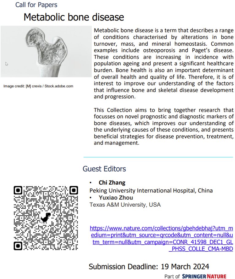 Yuxiao Zhou (@yuxiao_zhou) on Twitter photo I'm glad to serve as the guest editor of the Special Collection 'Metabolic Bone Disease' of <a href="/SciReports/">Scientific Reports</a>. You are very welcome to submit your work here: lnkd.in/greSyFNF I'm glad to serve as the guest editor of the Special Collection 'Metabolic Bone Disease' of <a href="/SciReports/">Scientific Reports</a>. You are very welcome to submit your work here: lnkd.in/greSyFNF