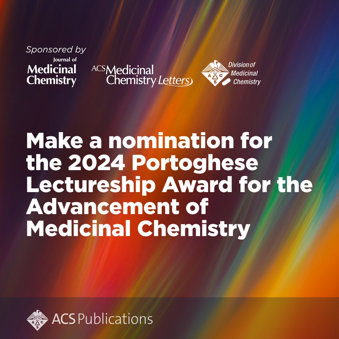 Do you know an outstanding #ECR who has contributed to the advancement of #medchem? Nominate them for the 2024 #Portoghese lectureship award that is jointly sponsored by MEDI, & @ACSBioMed. Self-nominations are accepted so please re-share! Due Feb 1, 2024 americanchemical.co1.qualtrics.com/jfe/form/SV_bI…