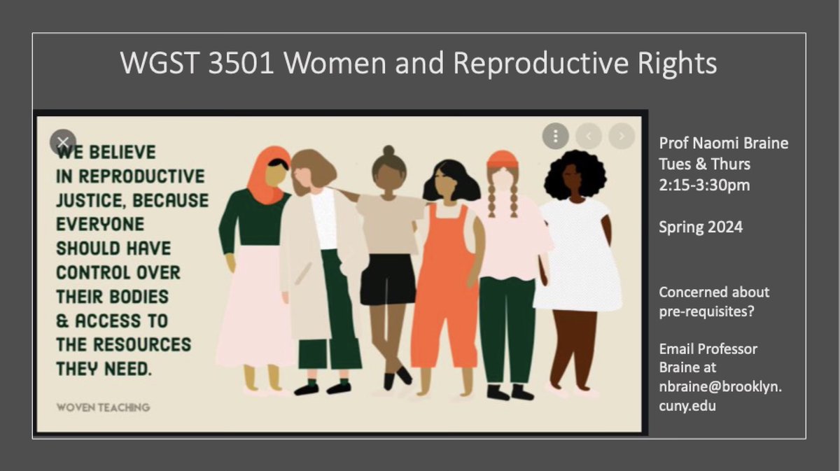 Enroll today for WGST 3501 - Women and Reproductive Rights with Professor Naomi Braine on Tuesday & Thursday from 2:15-3:30pm. Want to know more about the course? Tap the link to watch a short video for a description: dropbox.com/scl/fi/pc92umm…