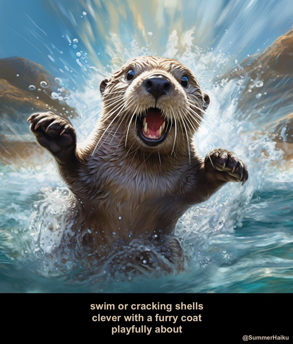 swim or cracking shells
clever with a furry coat
playfully about

#Fall2023 #Haiku #AutumnHues #Brown #Otter
