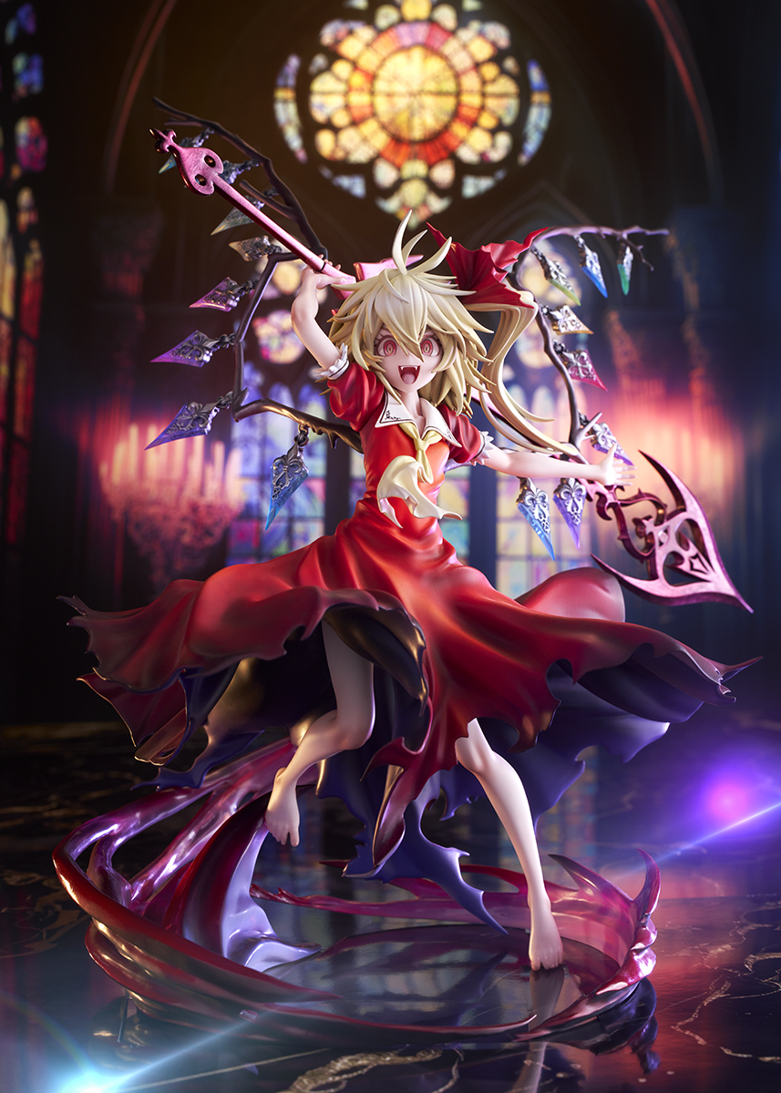 Gensokyo is covered in a scarlet mist...again. In the basement of the Scarlet Devil Mansion, Flandre is in a rage for being left out of another party! But this time, you can calm her down easy! Just add her to your collection today! #animefigures #touhouproject #flandrescarlet