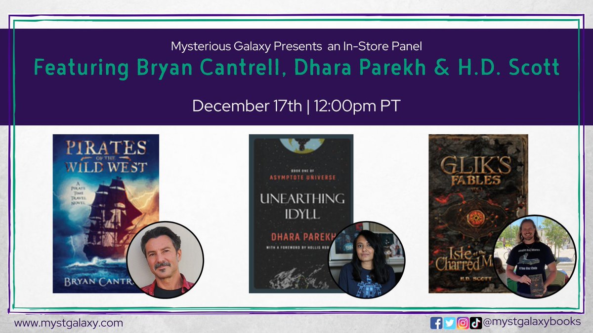 Today at 12 pm PT, join BRYAN CANTRELL, DHARA PAREKH, and H.D. SCOTT for an in-store local author panel! For more information & to register -> buff.ly/3NoCN9i