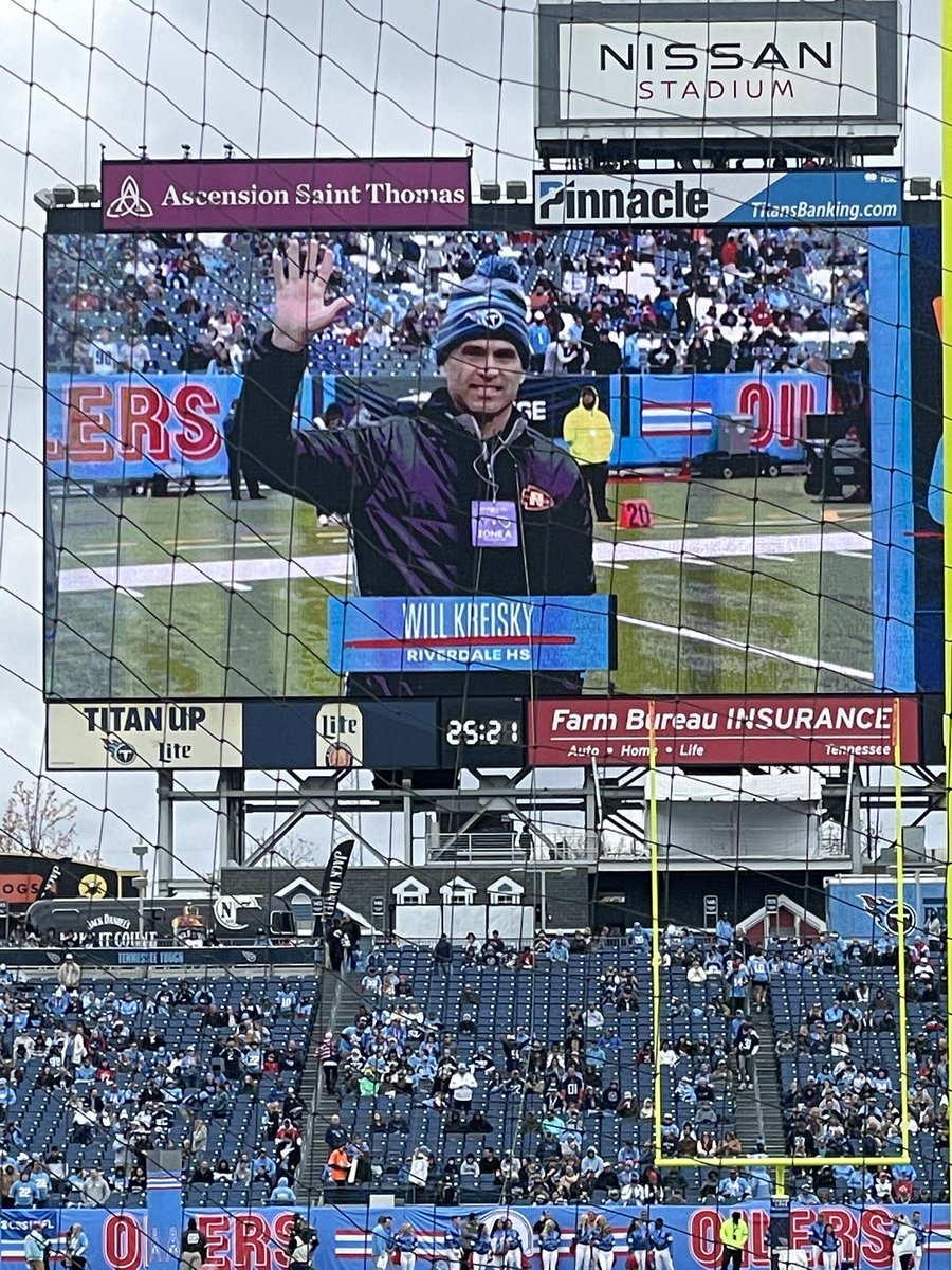 For those of you who hadn’t made it to your seats before the <a href="/Titans/">Tennessee Titans</a> game today. <a href="/RHS_WarriorsFB/">Riverdale Football</a> own <a href="/coachkriesky/">Will Kriesky</a> was on the big screen.