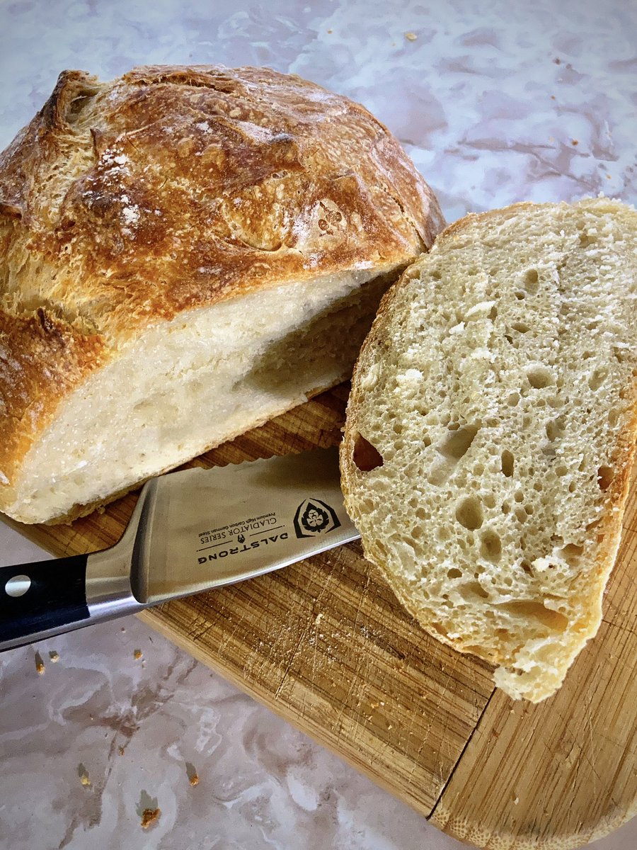 Loaf #5 - changed to ‘bread flour’ rather than all-purpose, <a href="/VanIsleSalt/">Vancouver Island Sea Salt</a> , 18 hr (!) first rise, slashed (am now out of razor blades😶)  .  Nice crumb, lovely aftertaste. 
No, I am Not out of control. 😜👍