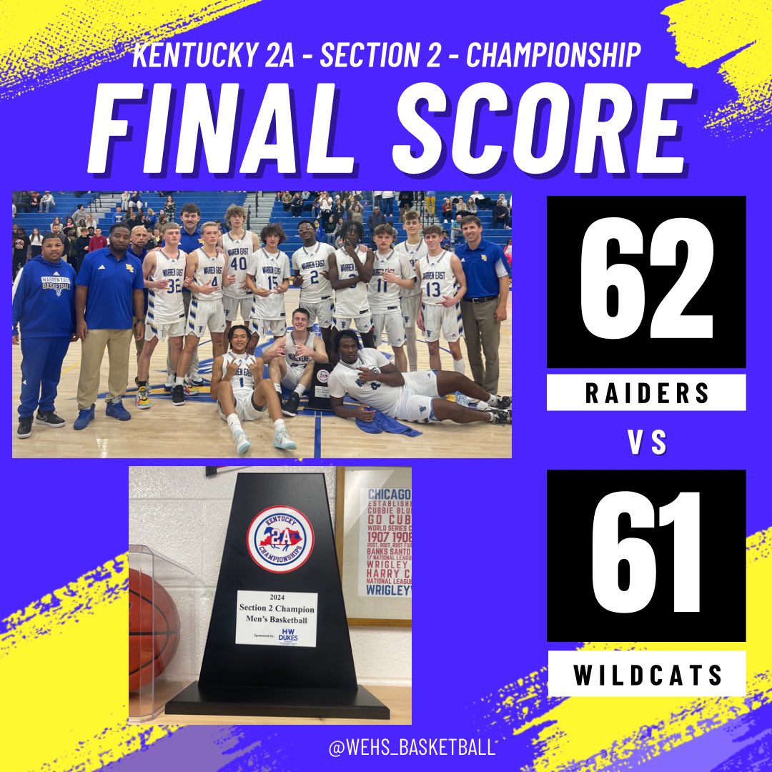 🏀 𝟐𝟎𝟐𝟒 𝐊𝐄𝐍𝐓𝐔𝐂𝐊𝐘 𝟐𝐀 - 𝐒𝐄𝐂𝐓𝐈𝐎𝐍 𝟐 - 𝐂𝐇𝐀𝐌𝐏𝐈𝐎𝐍𝐒 🏀 FINAL SCORE: Raiders 62 - Wildcats 61 #RaiderHoops #WEbeforeMe #MakingHistory