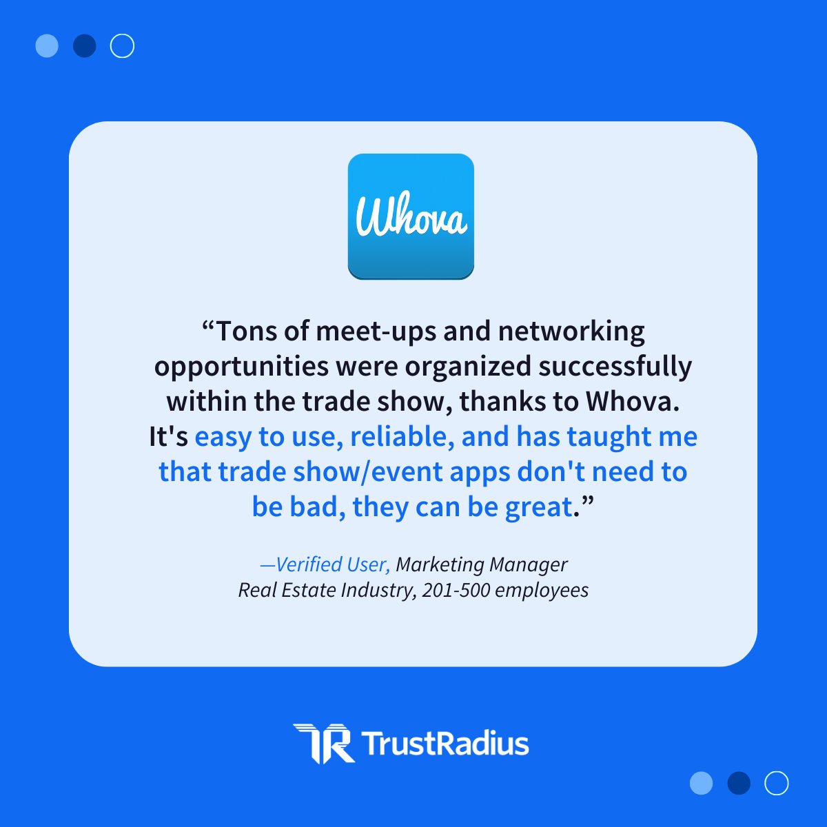 trustradius's tweet image. #ShoutOutSunday to @WhovaSupport for going 🚀 above and beyond user expectations as an event management solution!

👀 See why Whova is so awesome on their review page: bit.ly/3GIEw5y 

#ProveItOrLoseIt #EventManagement #CustomerVoice #UserReview