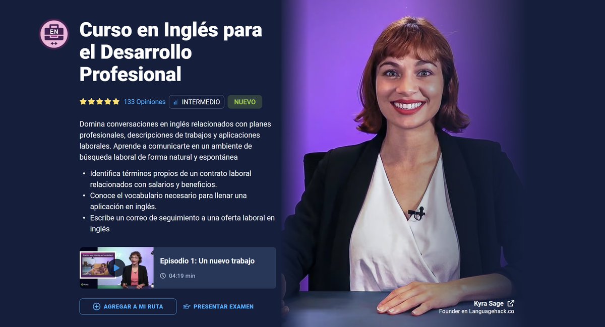 Si quieres aprender más y crecer en tu carrera, empieza HOY el curso de inglés para el desarrollo profesional.

 Prepárate para: 
🔎 La búsqueda de trabajo 
🗨️ La entrevista en inglés 
👩🏽‍💻 El entorno laboral Incluido en tu suscripción 

platzi.com/cursos/ingles-…