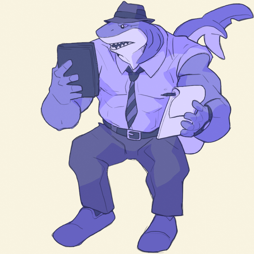 News Shark His name is Finn Biter, and he's here to report for the magazine Current Affairs and make fedoras cool again. Once he decides whether to stick to paper or embrace tablets for taking his notes.