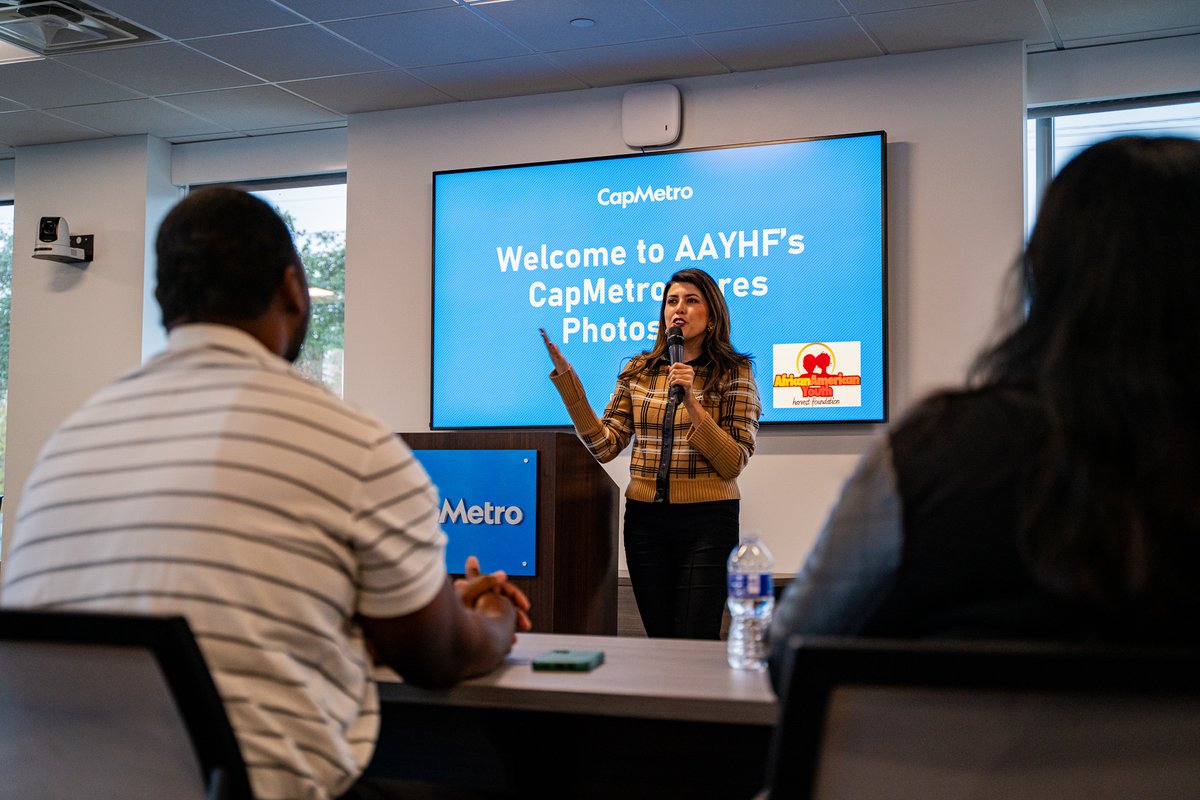 We're proud to help raise awareness of @AAYHFoundation's mission around Austin! 🚌

Thank you to @austintexasgov Council Member @VanessaForATX for speaking on improving access to resources in #ATX. 

Learn about AAYHF at aayhf.org #CapMetroCares💜