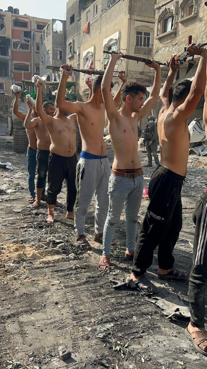 Spot the difference? 

Every Israeli photo of “Hamas surrendering” is staged. There is no military in the world that will allow captured combatants to hold their weapons for photos. Some of these men probably never held a gun.