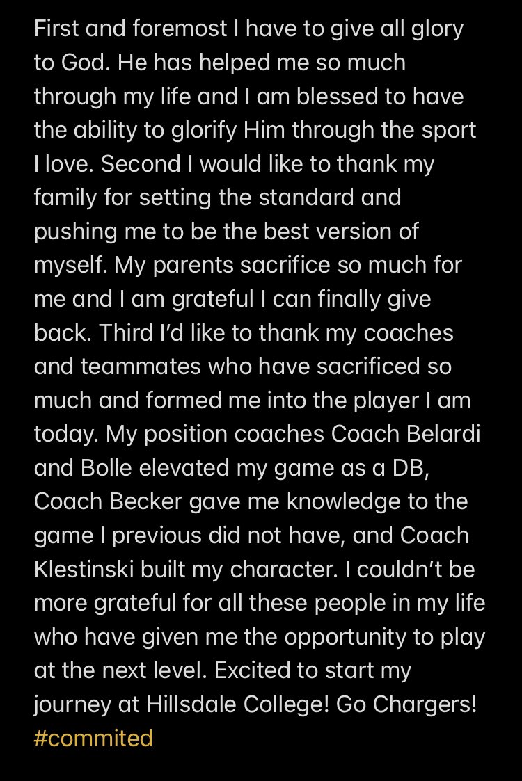 Patrick O'Brien (@pj_obrien24) on Twitter photo Proud to announce my commitment to Hillsdale College! #committed #RollChargers
<a href="/MJ_NFLDraft/">Mark Johnson</a> <a href="/CoachSOtterbein/">Steve Otterbein</a> <a href="/coachbecker4923/">James Becker</a> <a href="/CoachKlestinski/">Coach Keith Klestinski</a> <a href="/FootballMuhs/">MUHS Football</a> <a href="/Hillsdale_FB/">Hillsdale Football</a> Proud to announce my commitment to Hillsdale College! #committed #RollChargers
<a href="/MJ_NFLDraft/">Mark Johnson</a> <a href="/CoachSOtterbein/">Steve Otterbein</a> <a href="/coachbecker4923/">James Becker</a> <a href="/CoachKlestinski/">Coach Keith Klestinski</a> <a href="/FootballMuhs/">MUHS Football</a> <a href="/Hillsdale_FB/">Hillsdale Football</a>