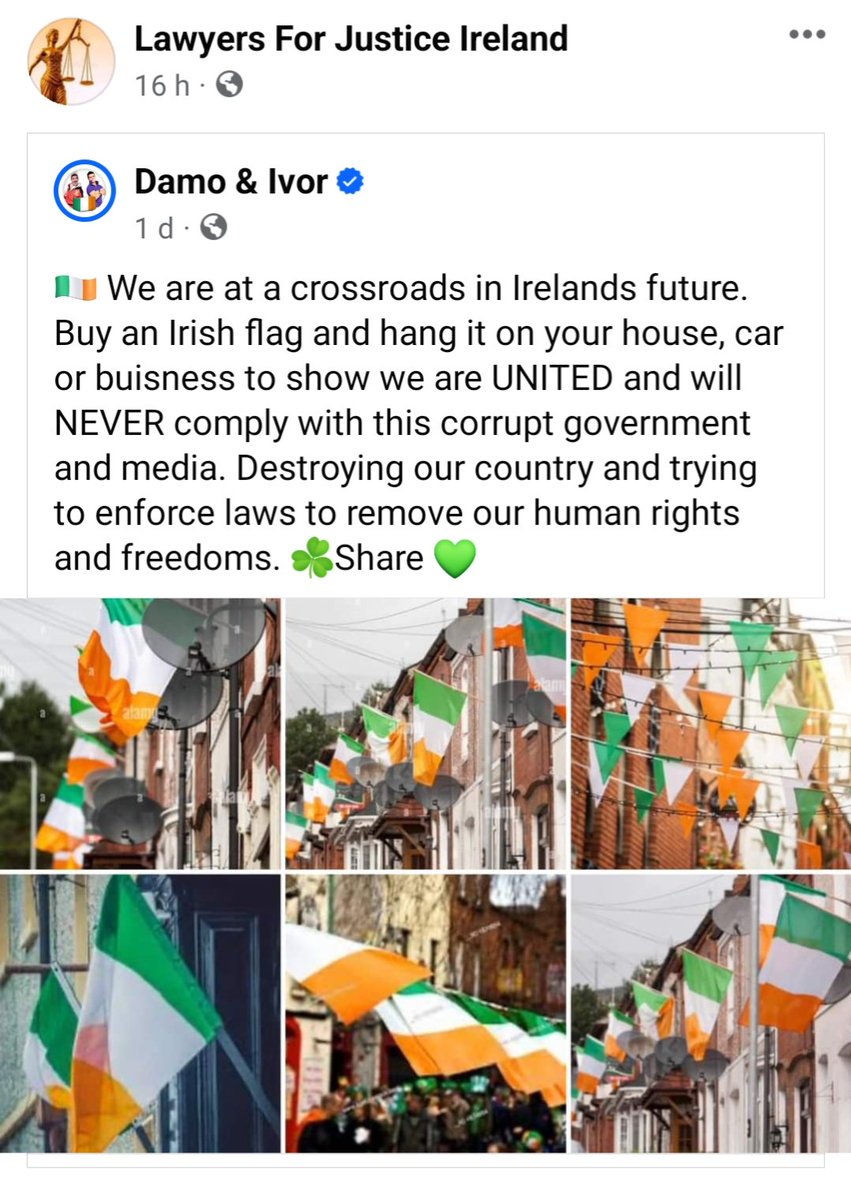 Let our flag be flown far and wide across the island, so that these traitorous politicians hear the voices of the People loud and clear.

The colours of FREEDOM! 🇮🇪

#TakeBackIreland 
#FlyTheFlag🇮🇪 #éiregobrách #Ireland  #IrishLivesMatter #Irelandisfull #MakeIrelandSafeAgain…