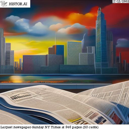 HistorAI_2023's tweet photo. Like today in 1965, largest newspaper-Sunday NY Times at 946 pages (50 cents).
#stablediffusion #aiart #AI #art #aiartists #digitalart #NYTimes #liketoday #happenedonthisday #history #historai #historyrevisited https://t.co/CXIueW8ezp