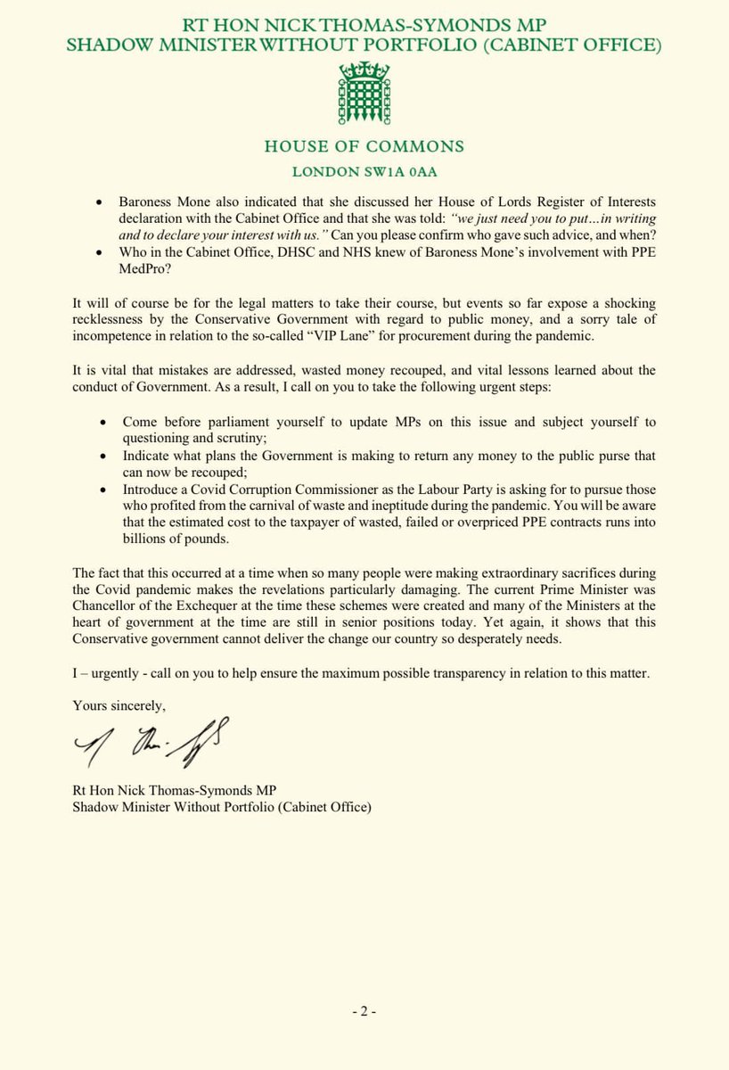 The Baroness Mone crisis gets ever murkier for the Tories with an admission that lies were told to the public, an ongoing NCA investigation and tens of millions of taxpayers’ money at stake. I’ve written to Michael Gove demanding he comes to Parliament to face scrutiny.