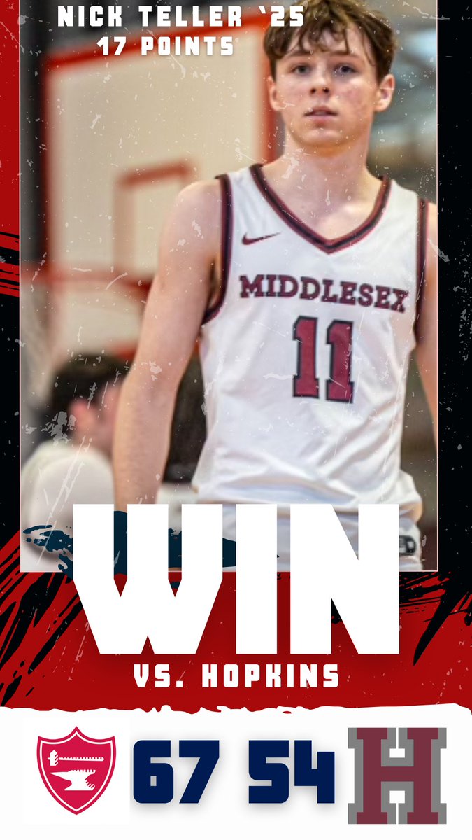 A hard fought W against Hopkins at our annual holiday tournament! 📣HUGE WIN for Middlesex School ZEBRAS‼️ 

🦓Final score: 67-54 vs Hopkins 

<a href="/NickTeller4/">Nick Teller</a> ‘25 scores 17 points 
<a href="/deluties_g/">Gavin deluties</a> ‘26 scores 12 points 
<a href="/Xavier_Hazard3/">Xavier Hazard</a> ‘25 scores 27 points 
#goZEBRAS