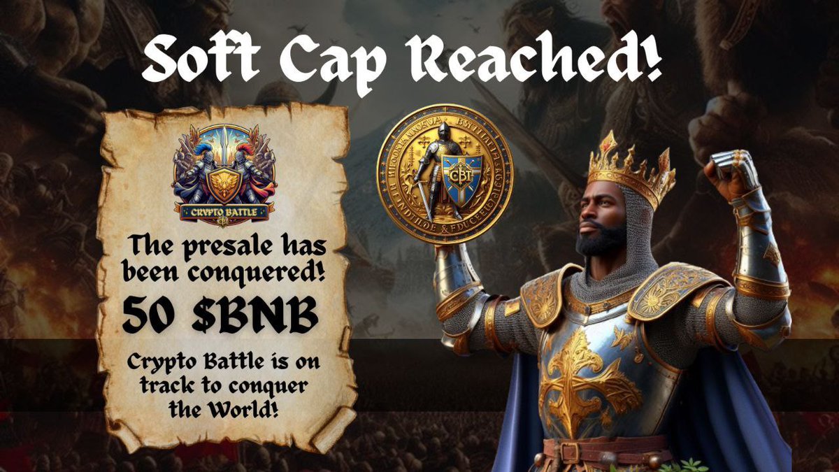 We did it! 🎉 We reached our soft cap of 50 BNB in our pre-sale/fairlaunch of $CBT! 🚀 Thank you to our amazing community for your support and trust. 🙌 You are the best! 🙏 Let’s make crypto gaming history together! 🌎 #CryptoBattle #CBT #Gaming #Crypto ₿ 🎮 🚀 💰 🙌 🙏 🌎