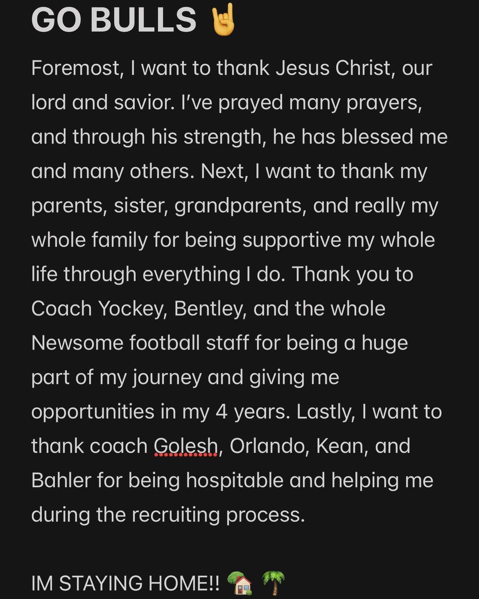 Blessed! Go Bulls 💚🤘💛

<a href="/CoachGolesh/">Alex Golesh</a> <a href="/ToddOrlandoUSF/">Coach Todd Orlando</a> <a href="/CoachCPatt/">Clay Patterson</a> <a href="/DLineKP/">Kevin Patrick</a>
 
<a href="/USFFootball/">USF Football</a> <a href="/NewsomeWolvesFB/">NewsomeWolvesFootball</a>