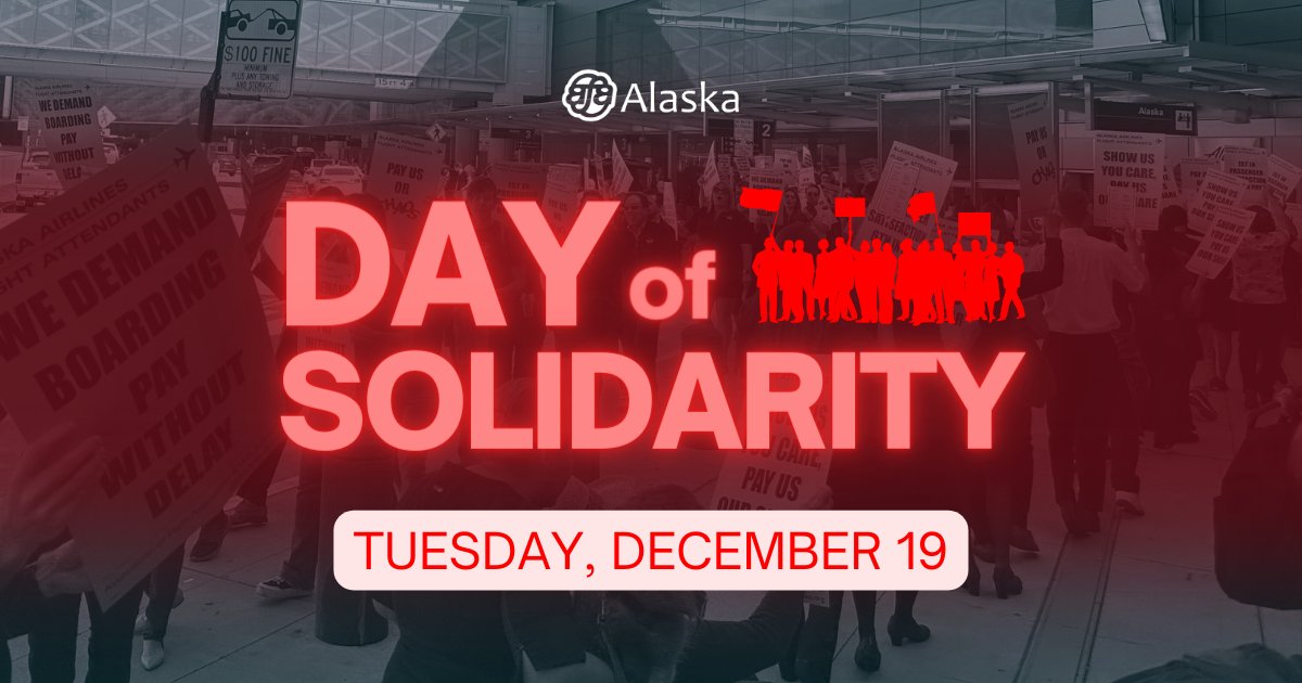 📢🪧💪 It's our Day of Solidarity! Are you ready to picket? Join us for picketing events in all six bases and DCA. Let's get out there and make our voices heard! Check contract2022.afaalaska.org/dec-19-solidar… for more info. #AFAAlaska #PayUsOrCHAOS #AlaskaFAContract