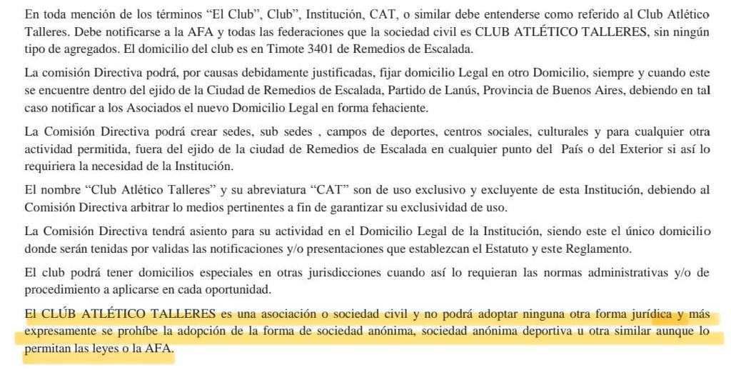 AlejandroFreije's tweet photo. @tapiachiqui @TovigginoPablo en Club Atlético Talleres estamos convencidos que las SAD no son la mejor forma Jurídica para nuestros Clues.  Los Clubes son de los Socios, y debe ser Asociaciones Civiles, por eso lo escribimos hace años en el Reglamento de nuestro estatuto Social. https://t.co/5WPuAqkhzT