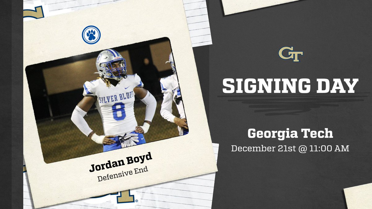 Join us on Thursday, December 21st at 11:00 A.M. in the @SilverBluffHigh Gymnasium, as we celebrate the signing of @jordan_boyd05 (@GeorgiaTechFB ) & @chrisechols2084 (@CSUFB). @ItsKyleDawson @DanBoothTV @WJBFSports @BrendanWJBF @TheScoreOnFox54