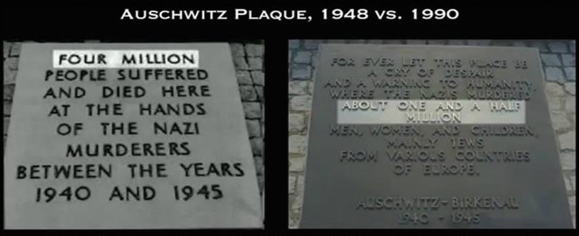 Interesting fact:

Did you know the plaque at Auschwitz was revised in 1990, from four million, down to ~1.5 million?