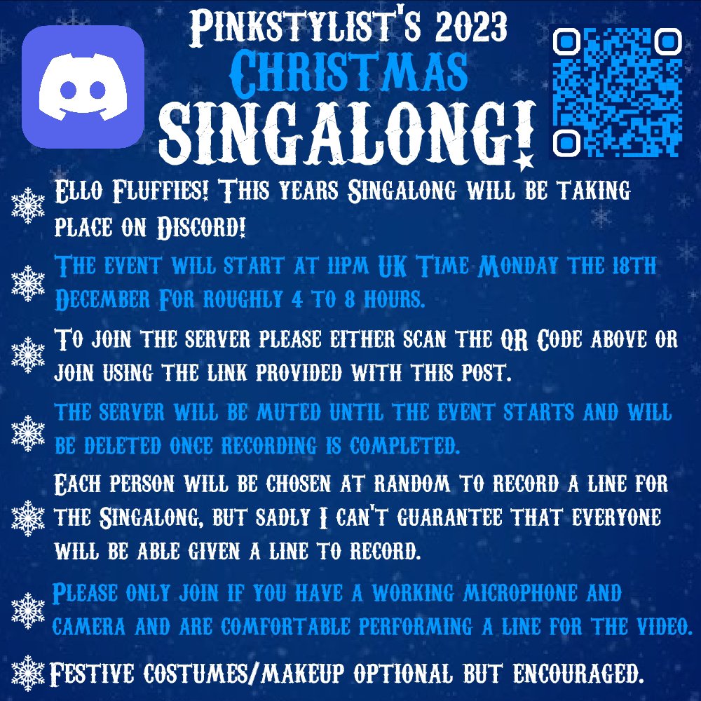 Pink_Stylist's tweet image. Ello Fluffies! This years Singalong will take place TOMORROW (Monday 18th) at 11PM UK Time! This year it will be on Discord! If you wish to take part in the Singalong feel free to join the Discord, but it will be muted until the event starts tomorrow. discord.gg/Bp784sVUaJ