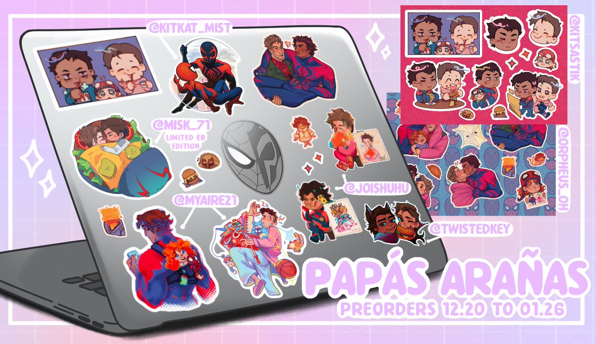 💙Stickers Reveal❤️

To celebrate the opening of preorders, here we are revealing our stickers! They're all absolutely beautiful💙 Stay tuned for more sneak peeks and reveals!

[Preorders open from 12.20 to 01.26]
#spiderdads #papasaranaszine #MiguelOHara #PeterBParker #spiderman