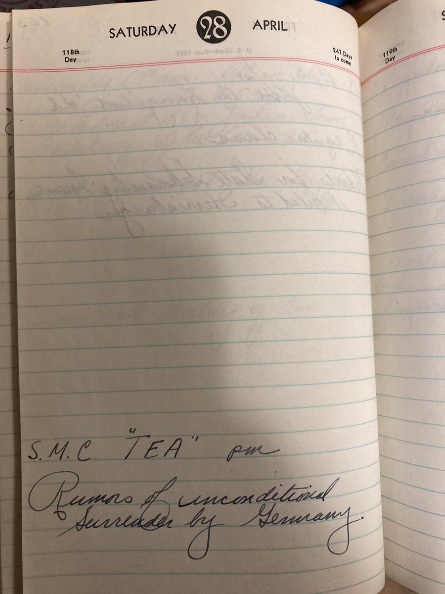 MrVaccaro1's tweet image. More @sjprep history finds: school diary for 1945, obvious to see the excitement and gratitude when the official word of VE day arrived on May 8th and the school went to the Gesu church for benediction.  Many alumni had been lost in Europe and students had to have been anxious