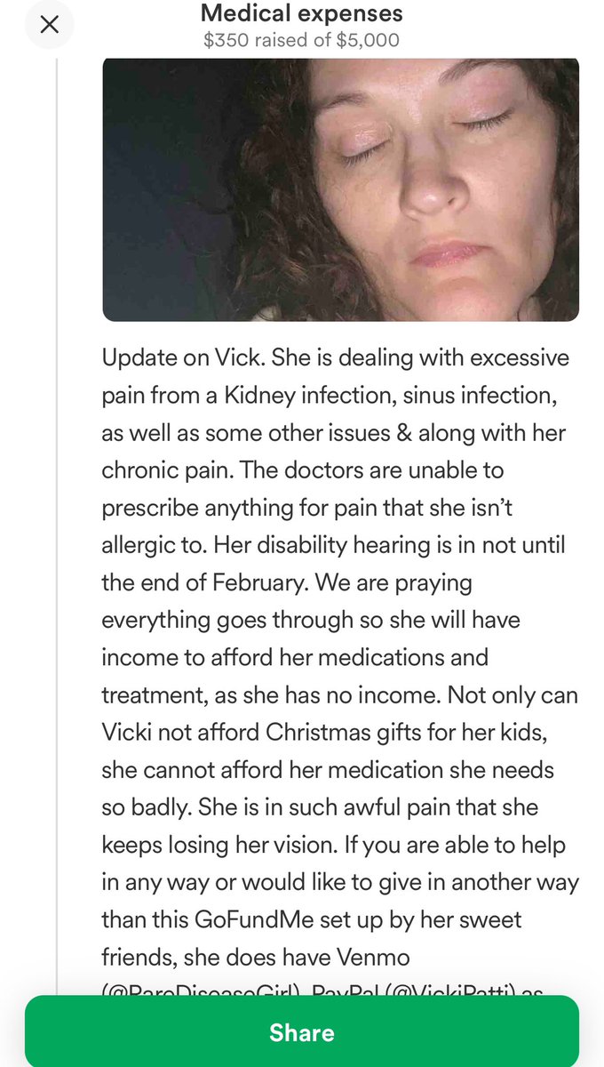 Posting on behalf of my daughter Vicki. Thank you! 🙏🫶🎄
#helpinghand #trending #fyp #fypviraltwitter #fypage #Disabled #singlemom #conservatives #HolidaySpirit #toughtimes #CRPS #ChronicPain #chronicillness 
gofund.me/a5a13011
