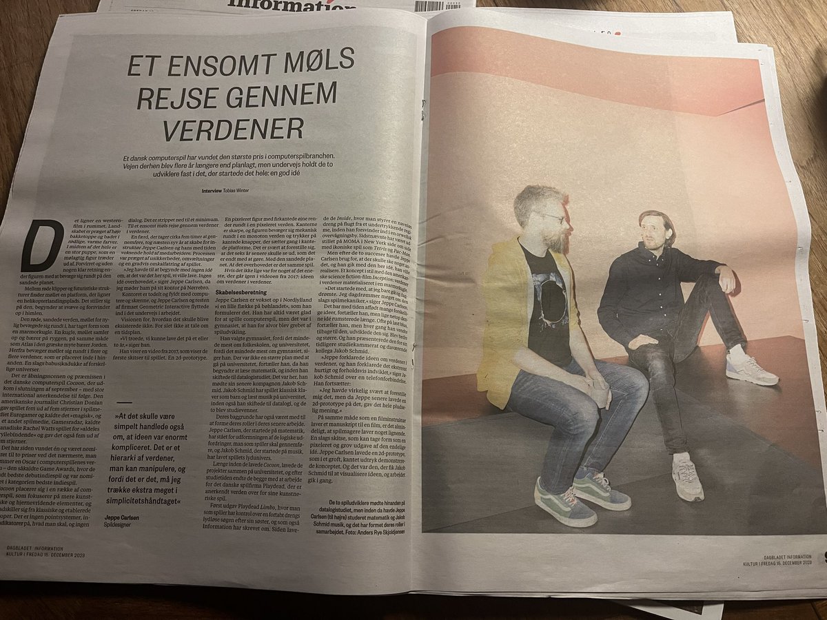 Great to see <a href="/GeometricInt/">Geometric Interactive</a> featured on old school paper. Congratz on release, awards and acknowledgement, <a href="/CarlsenGames/">Jeppe Carlsen</a> <a href="/jakobschmid/">Jakob Schmid</a> 🖤  #dkgame