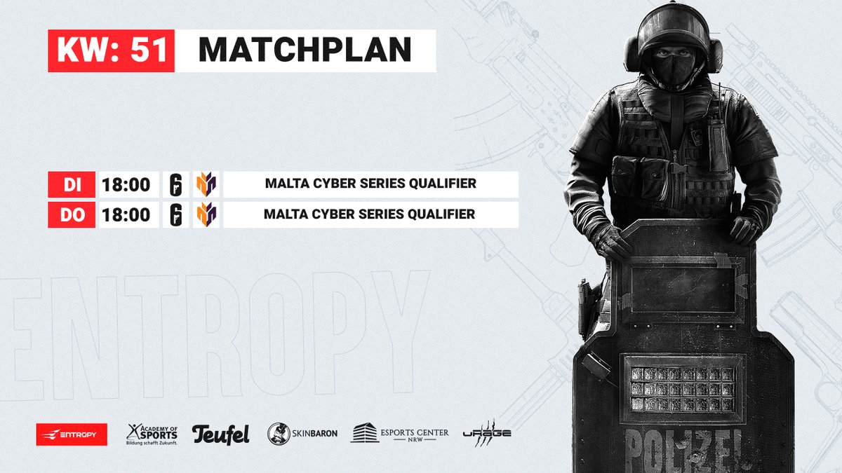 Guten Morgen 

Bevor für einige die Feiertage am Wochenende beginnen, gibt es nochmal spannende #RainbowSixSiege Action. Unser PC Team versucht sich an der Malta Cyber Series! 🔥

Damit einen guten Start in die Woche! 😉

 #unbreakable