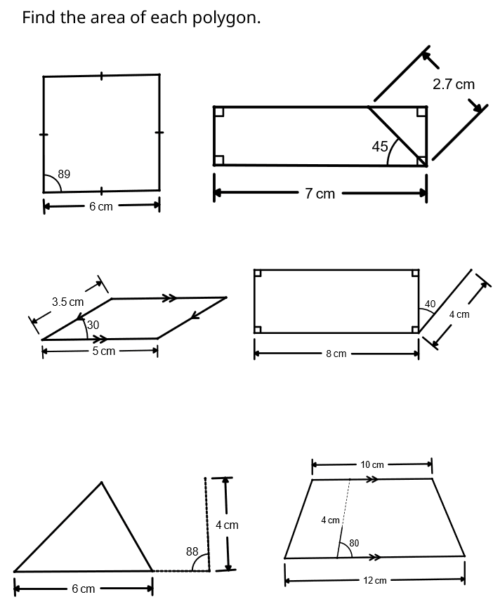 Find the area of the polygons. Nope, no perpendicular lengths for you.