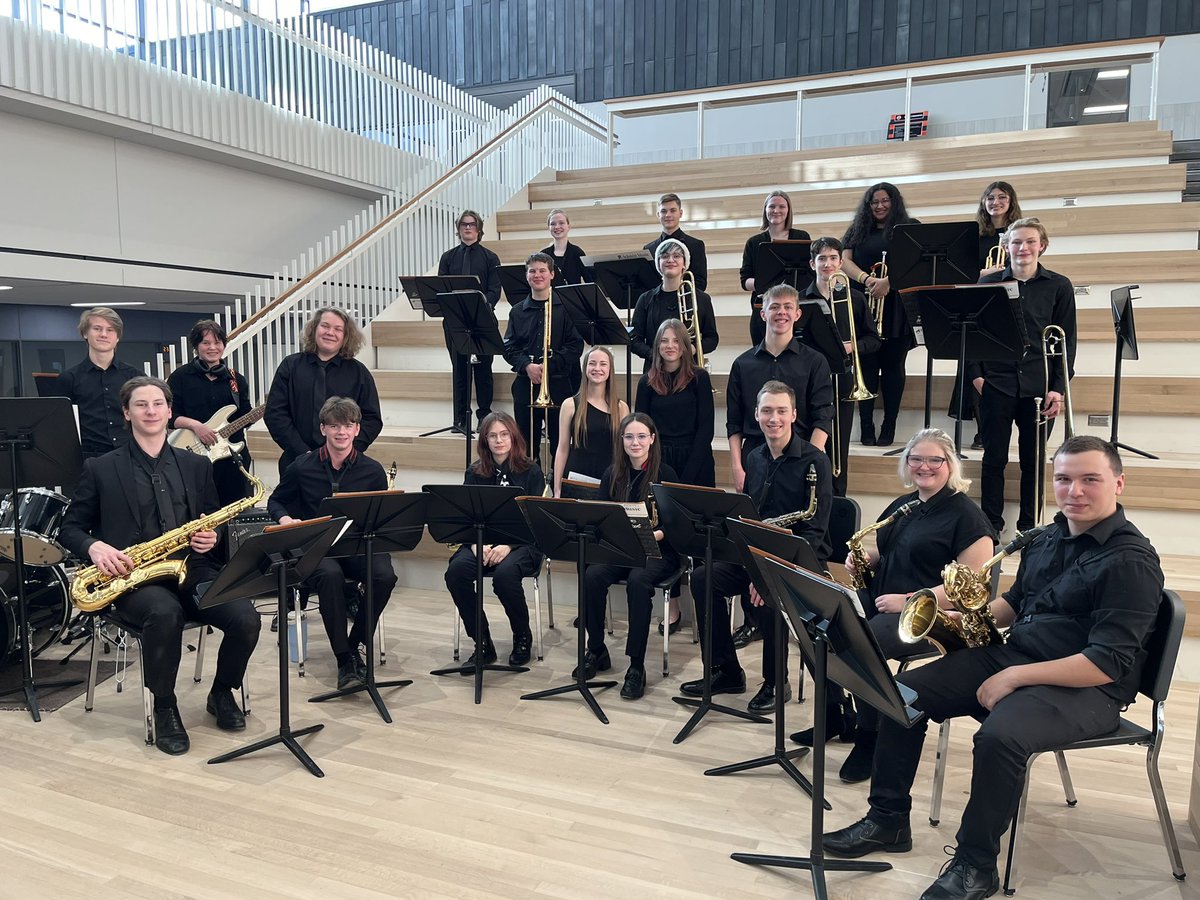 MHS Jazz Band christened the New Moorhead High School with some jazz music. Performed from the “Learning Stairs” feature of the facility.