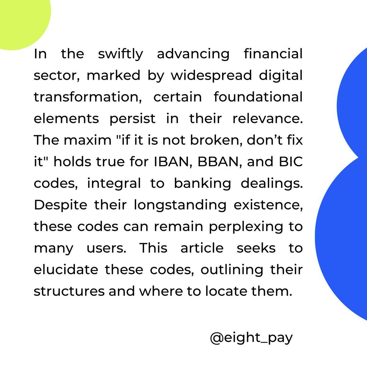 Eight_pay's tweet image. Decode global banking with IBAN, BBAN, and BIC.💳#b2b #b2bpaymentprocessing #EightPayExpert #EightPay #PaymentRevolution #FinTechInnovations #icelondon2024 #sbcevents #sigma