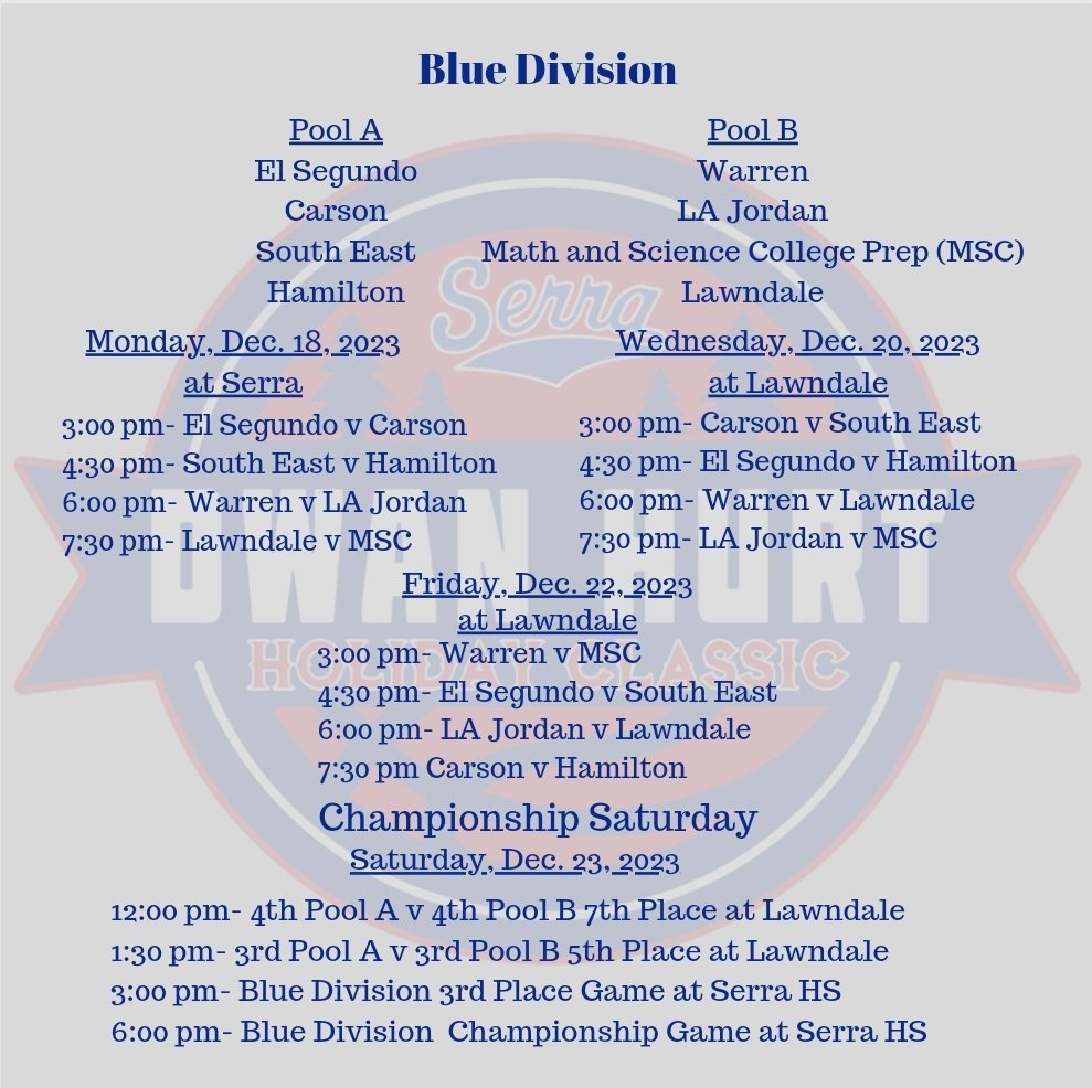 serrabasketball's tweet photo. Slight change to the Blue Division schedule...#DHHC https://t.co/b292AdWS1Z