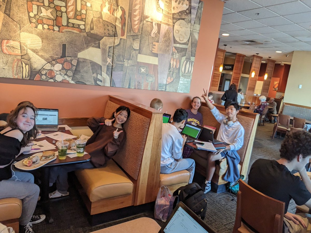 TEN peeps at Panera today for study group!!  We've got some #IBBio and some #IBChem and lots of brilliance and diligence.  I'm feeling super honored to work with these amazing humans 💜🤓 #IBDenton #publicschoolproud