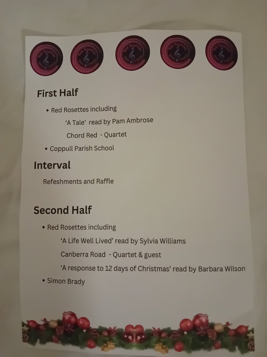 [Singing Gig 9/11]. Tonight was the <a href="/RosettesRed/">TheRedRosettes</a> Christmas Concert and my quartet "Chord Red" had its inaugural public performance as part of the programme 🤩