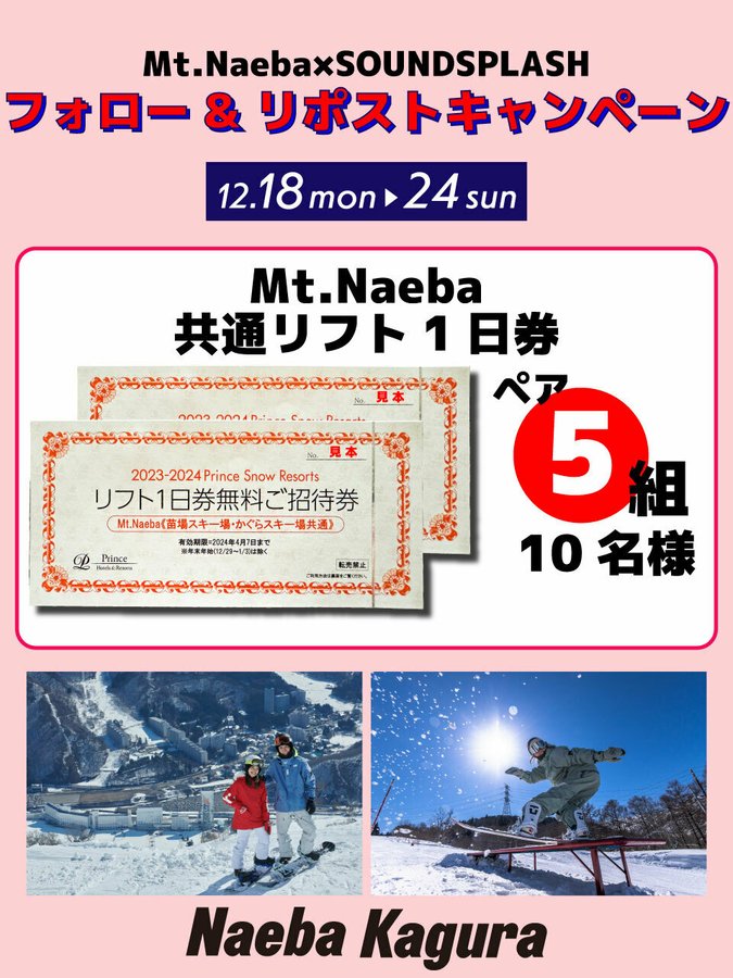 Mt.Naeba（苗場・かぐら共通）早割り１日券[引換券☓２回券] ブランド