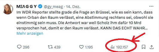 Freunde ich hab zwar nur 12.500 Follower, aber
zusammen haben wir echt eine irre Reichweite. 
Einen meiner Tweets haben über 192.000 Leute gesehen. Ich finde das ist echt viel 😳

Und obwohl wir doch alle uns immer wieder gegen die Ampel aussprechen, kleben diese Leute auf dem