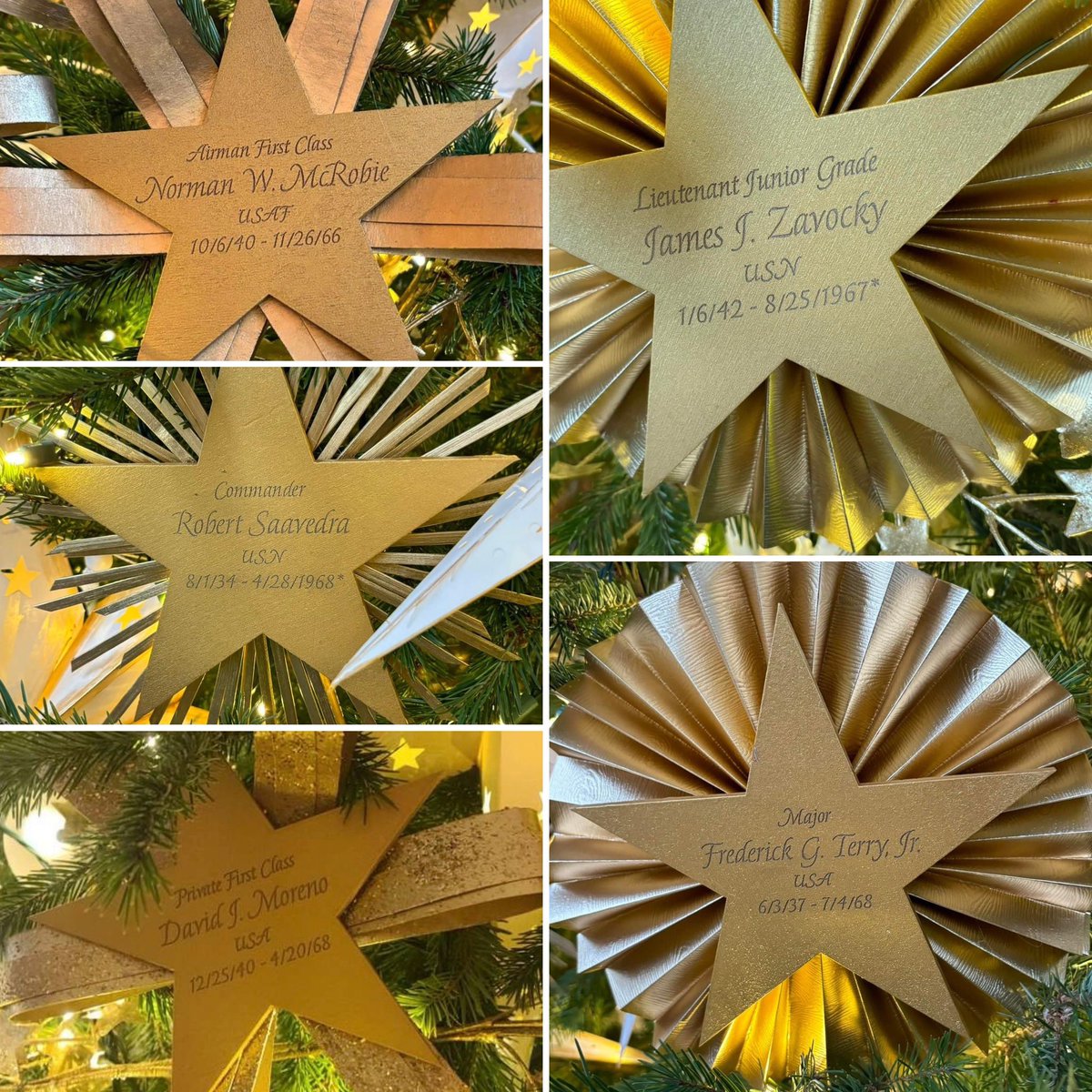 GoldStarSDIT's tweet photo. Proud to see these heroes honored on the Gold Star Tree in the @WhiteHouse. Today, many Gold Star Families visited to see this tribute &amp; all the beautiful holiday decorations! Thanks to @FLOTUS Dr. Jill Biden &amp; #JoiningForces! @vietnamwar50th @VVAmerica #GoldStarFamilies #POWMIA https://t.co/XhgOuAIKwu