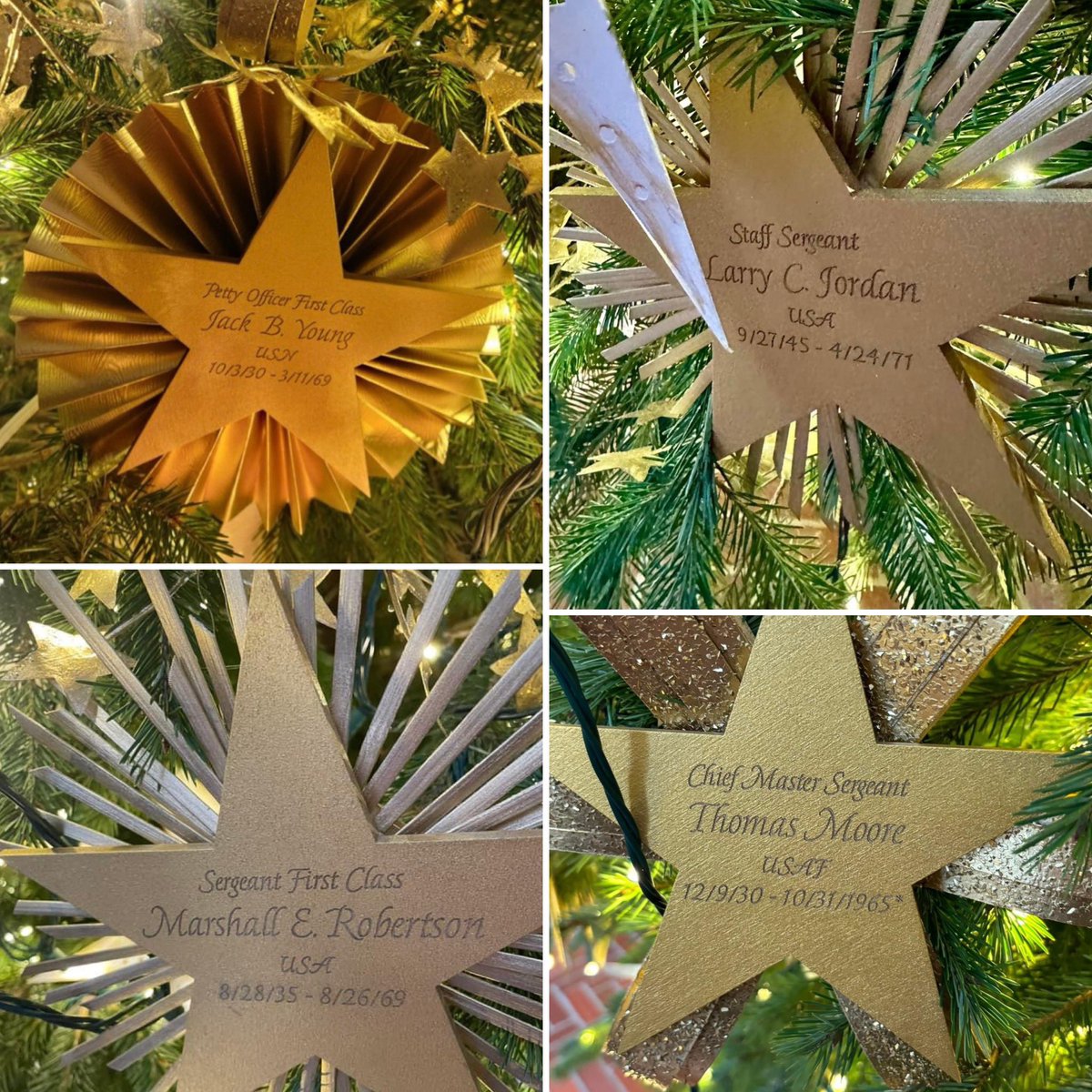 Proud to see these heroes honored on the Gold Star Tree in the <a href="/WhiteHouse/">The White House</a>. Today, many Gold Star Families visited to see this tribute &amp; all the beautiful holiday decorations! Thanks to <a href="/FLOTUS/">First Lady Melania Trump</a> Dr. Jill Biden &amp; #JoiningForces! <a href="/vietnamwar50th/">VietnamWar50th</a> <a href="/VVAmerica/">VVA</a> #GoldStarFamilies #POWMIA