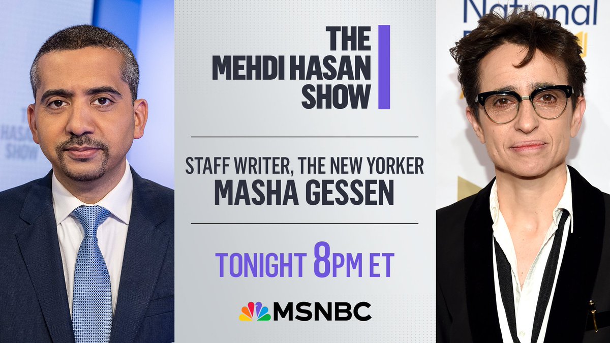 Tonight, on my penultimate show: I'll speak exclusively to @mashagessen, who won the Hannah Arendt Prize but then faced frenzied criticisms in Germany & controversy over the award ceremony because of Masha's New Yorker essay comparing Gaza to Nazi ghettoes. 8pm ET on @MSNBC.