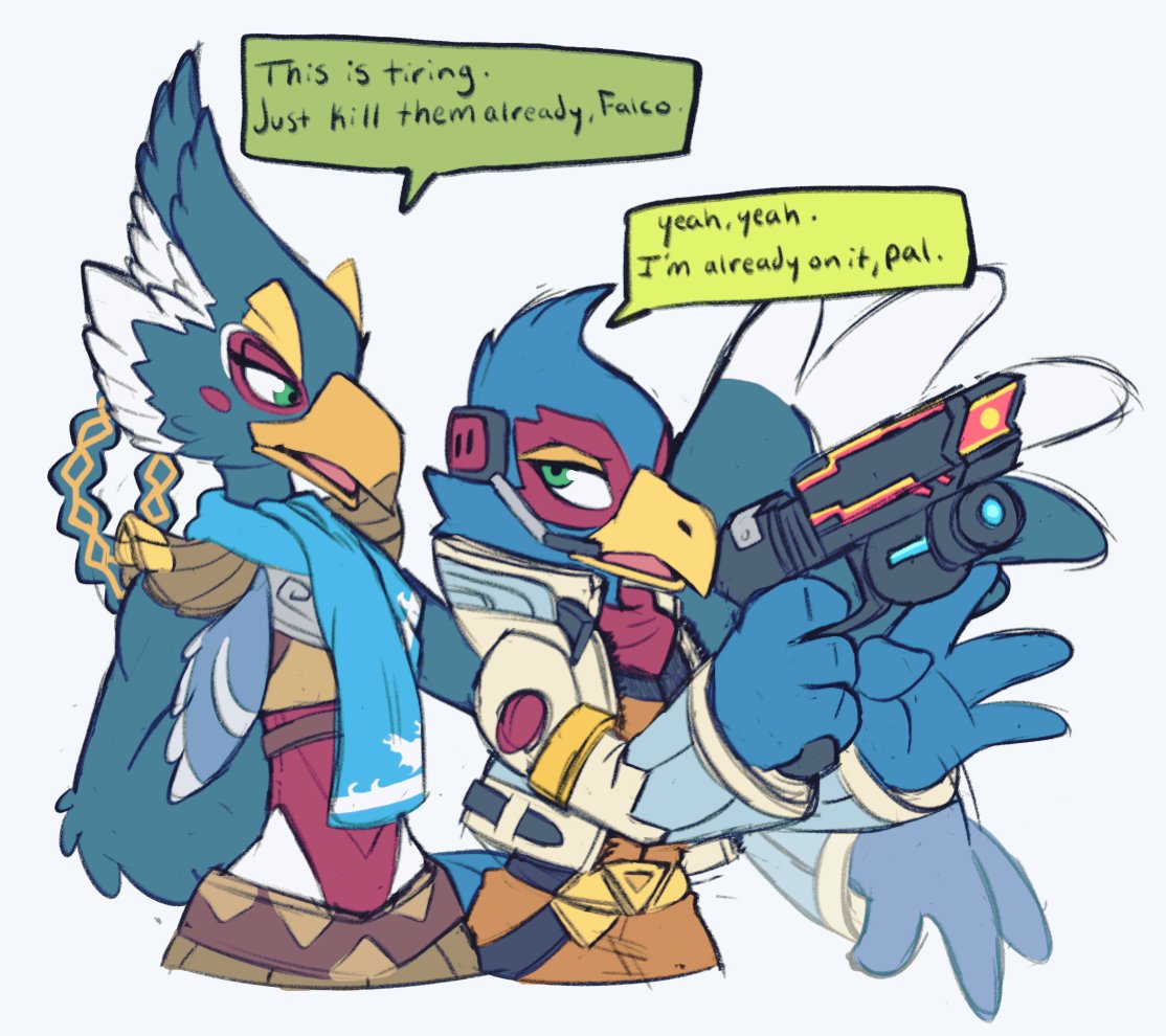 RaizuImp's tweet photo. Both Falco and Revali are my most comfort characters, so I really wanted to draw them together.
#TheLegendOfZelda #StarFox https://t.co/CDiiPL2BsH