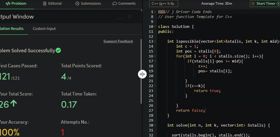 AnjaliS57610098's tweet image. 🚀 Day 26 of #100DaysOfCode: Nailed some tough DSA problems today – PRATA spoj and eko- SPOJ, and Aggressive Cows. 🤯💻 Loving the challenge and growth! #CodingJourney #SPOJ #DataStructures #Algorithms