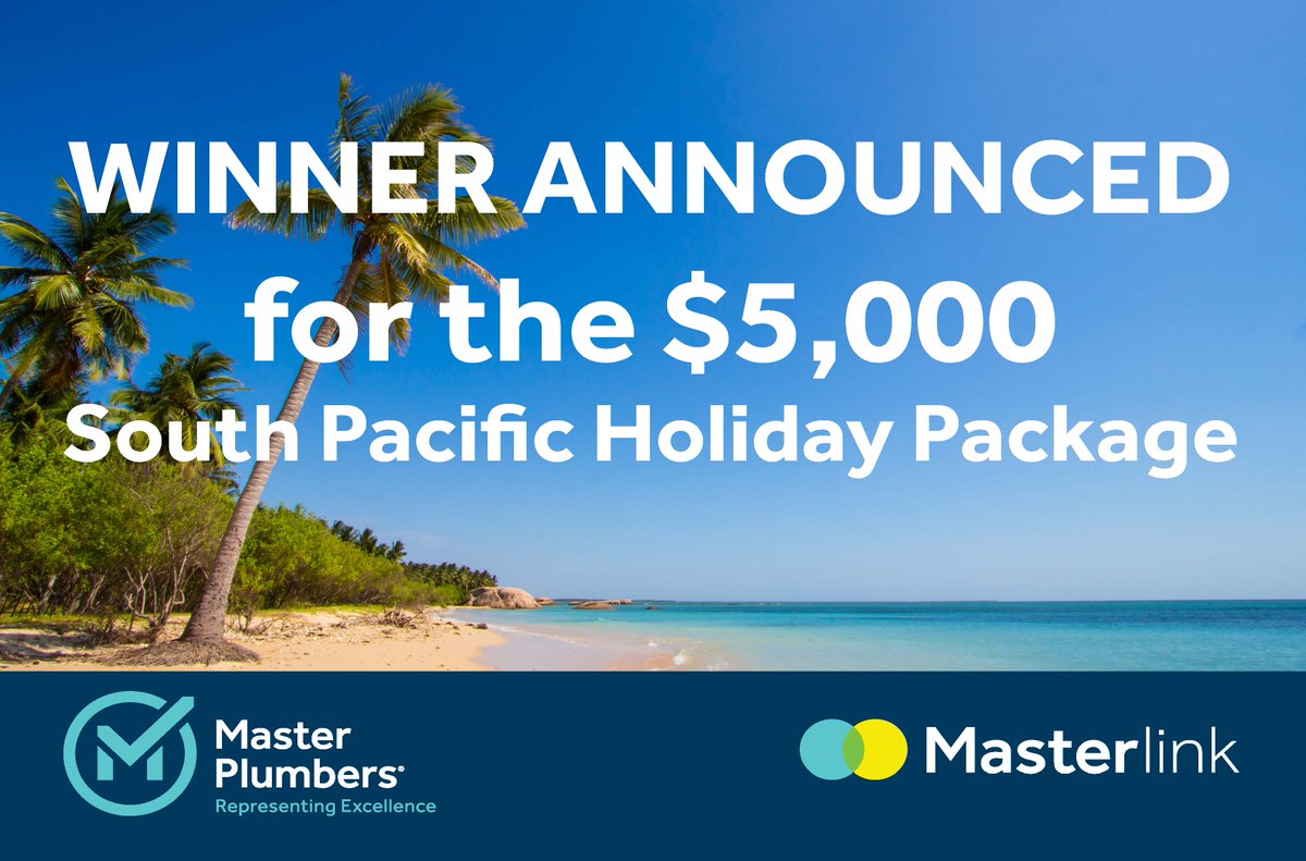 Master Plumbers and Masterlink are delighted to announce the lucky winner of the $5,000 South Pacific Holiday Package.

Congratulations to Aaron Flood, Premier Heating Limited, New Plymouth!

Aaron entered the competition at a CPD event in New Plymouth this year.