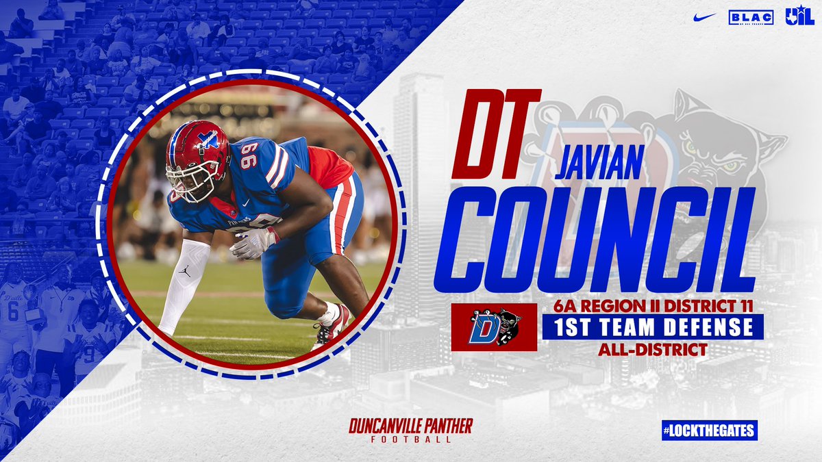 Congratulations Senior  <a href="/JavianCouncil4/">Javian “J” Council</a> , 
 
District 11-6A 1st Team All-District DT 

#LockTheGates | 🥇 | #BuiltDifferent