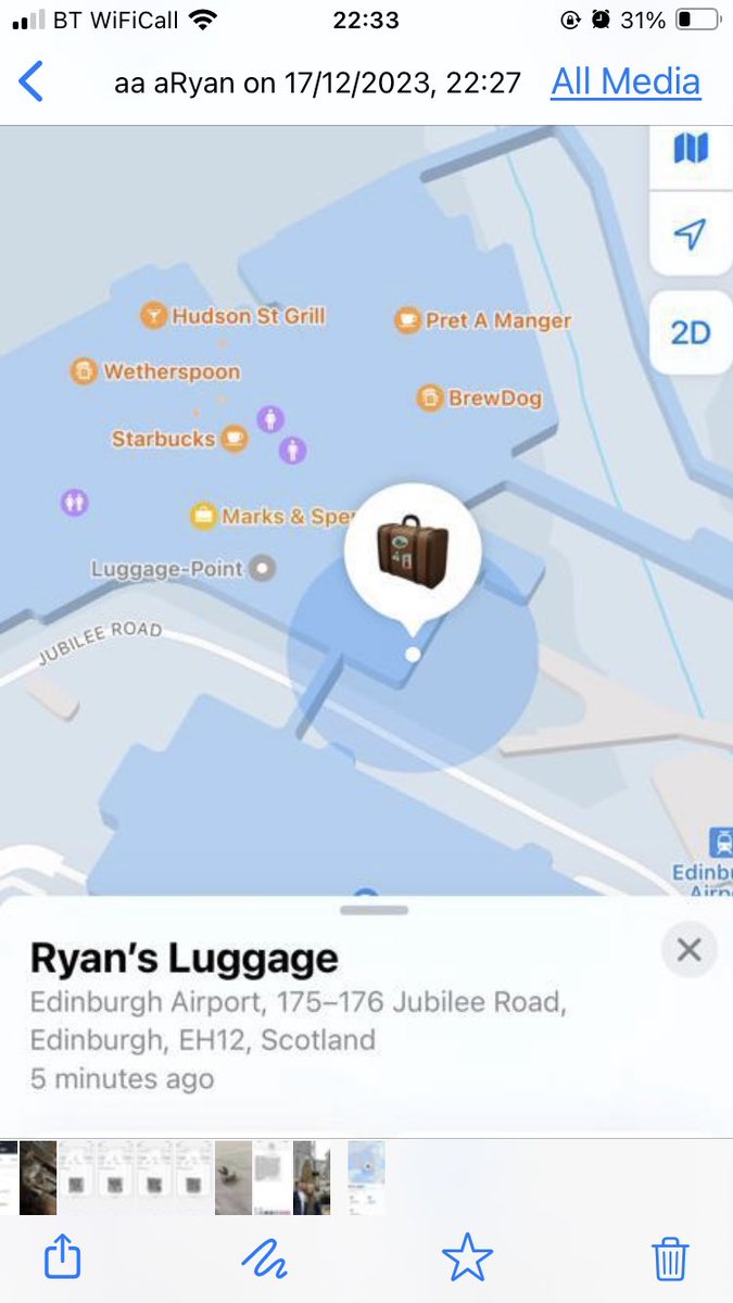 graemecran's tweet photo. @AerLingus @AerLingus - hoping you can focus on getting my sons luggage from Edinburgh airport to New York when he’s shared it’s exact location on airtag ! https://t.co/YliU6iJ8nR