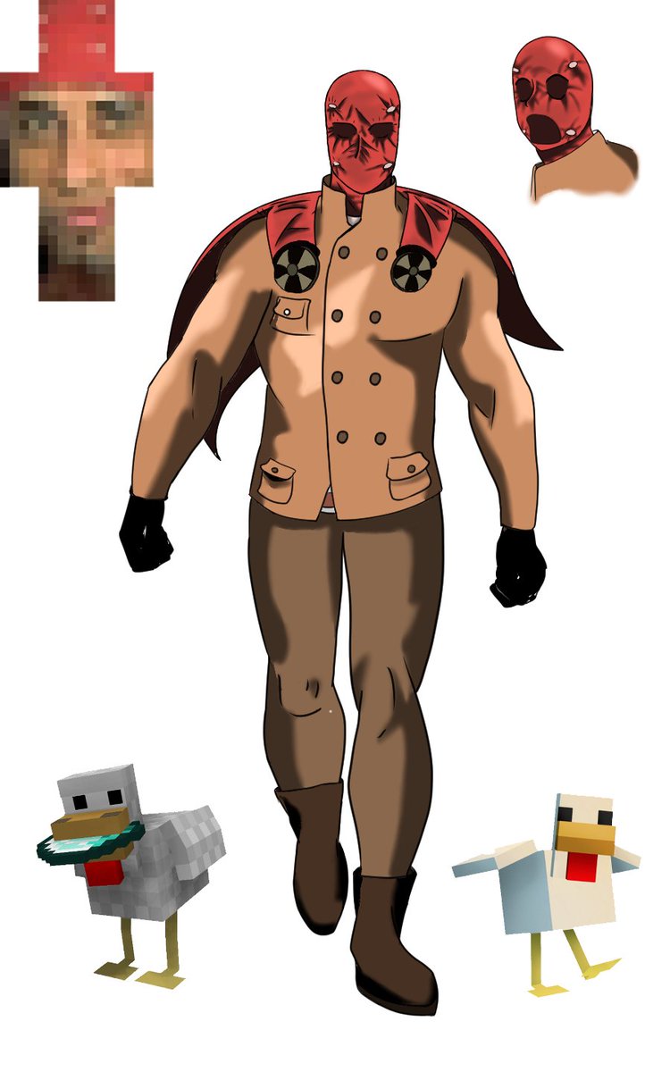 Jeffosaure's tweet image. Okay hear me out, I tried... Je suis pas hyper giga doué mais j&apos;ai fait ce que j&apos;ai pu ! 
So this is my design for #mynthos on #purgatory2 !
For me, he wear a full red hood-mask (like Moon-Knight), with a.. kinda military brown jacket or something, and a little cape 🤷🏻‍♂️