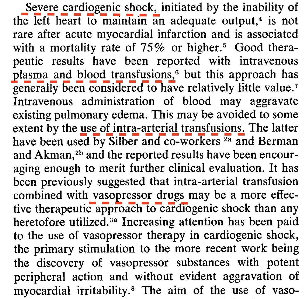 ICU Hemodynamics Secrets:

I find it fascinating to study old articles (this was published 70 years ago in JAMA) and learn about how we treated common life-threatening disorders in the past.

This was the management of #cardiogenicshock in the 50s: